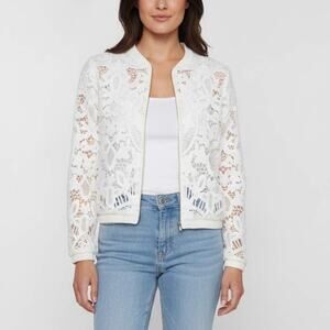 Maje Blow Lace Bomber Jacket Eyelet White Size 36/ US Medium Cottagecore Boho